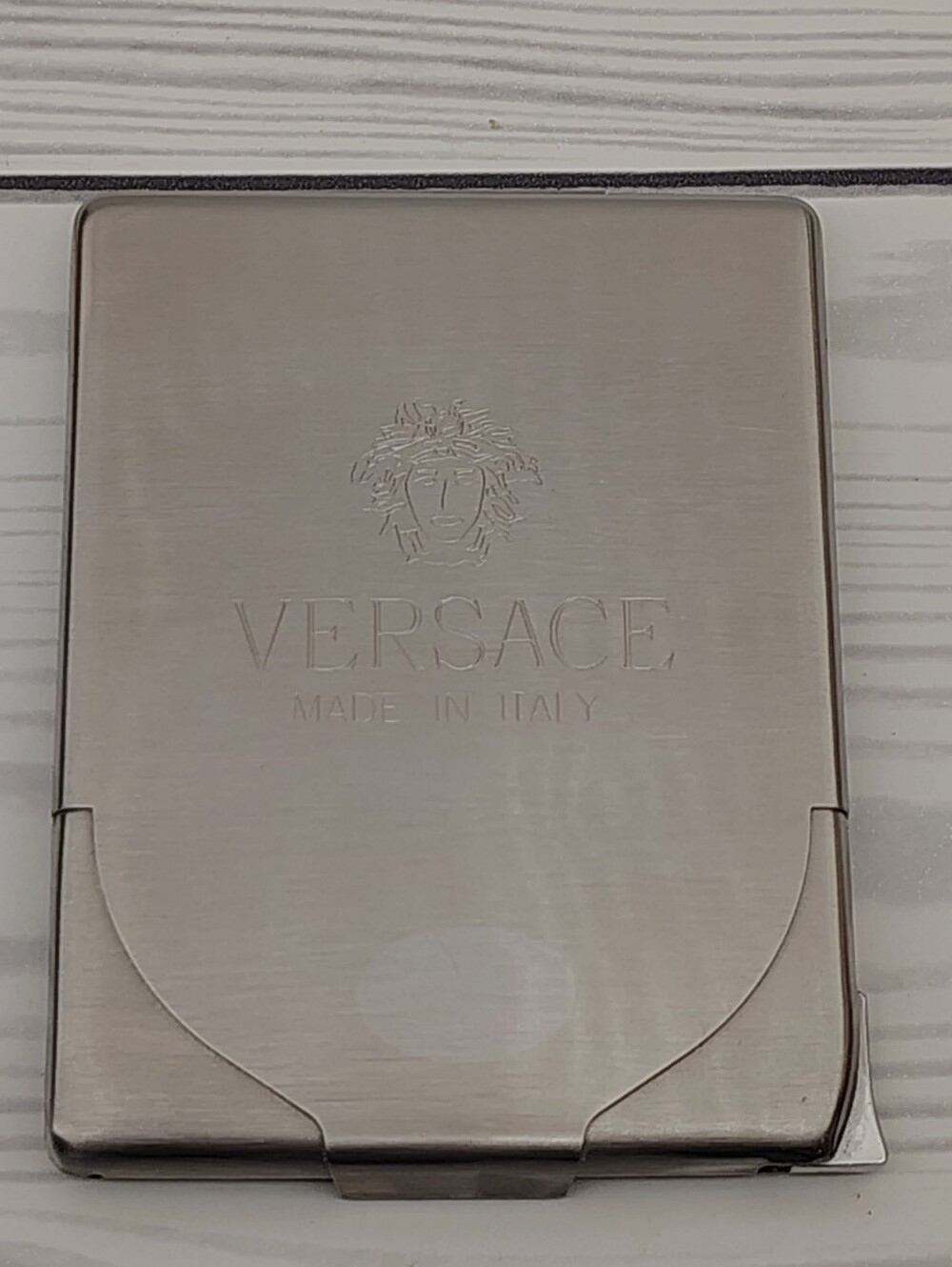 Versace Silver Brushed Metal Cigarette Holder & Lighter with Medusa Engraving